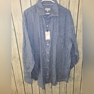 NEW Peter Millar Men's XXL Autumn Soft Flannel Shirt  Blue Plaid Button Down
